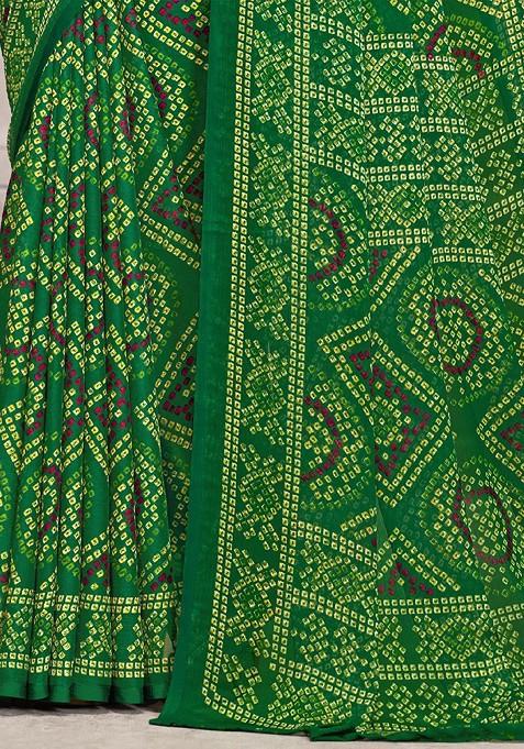 Green Embroidered Blended Saree Set