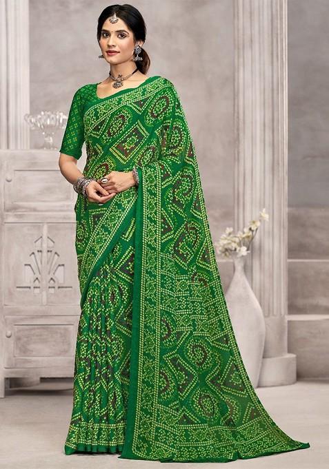 Green Embroidered Blended Saree Set