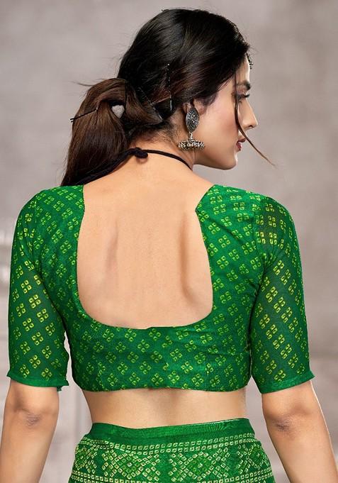 Green Embroidered Blended Saree Set