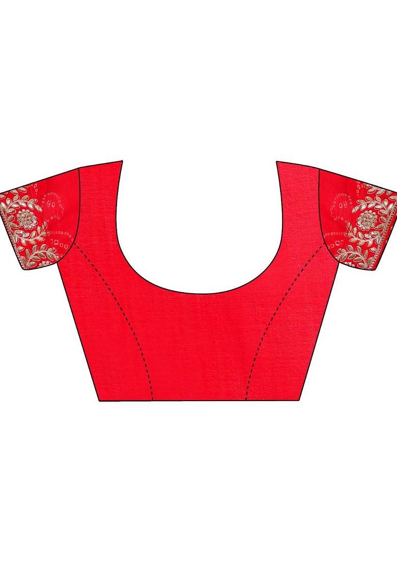 Orange Embroidered Blended Saree Set - Indya