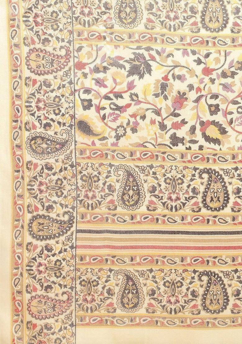 White Embroidered Blended Saree Set - Indya