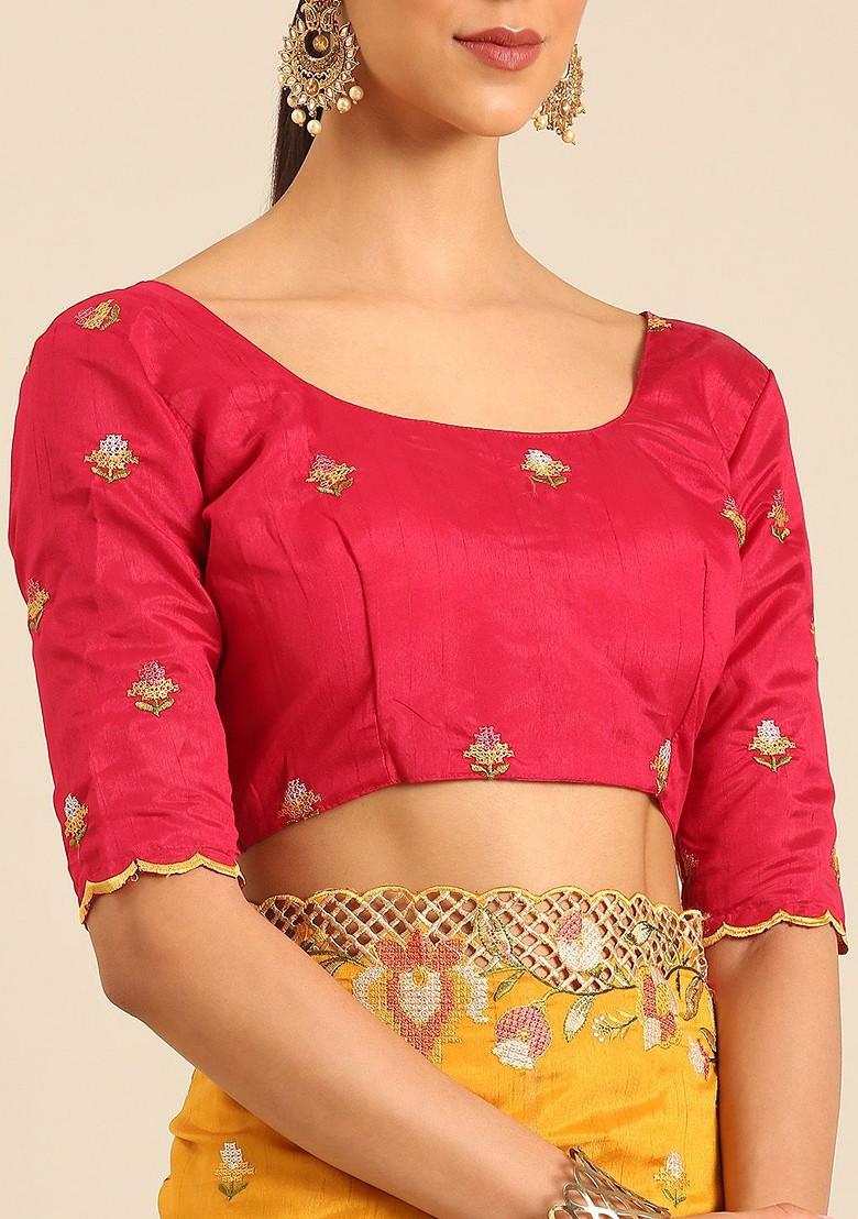 Yellow Embroidered Blended Saree Set - Indya