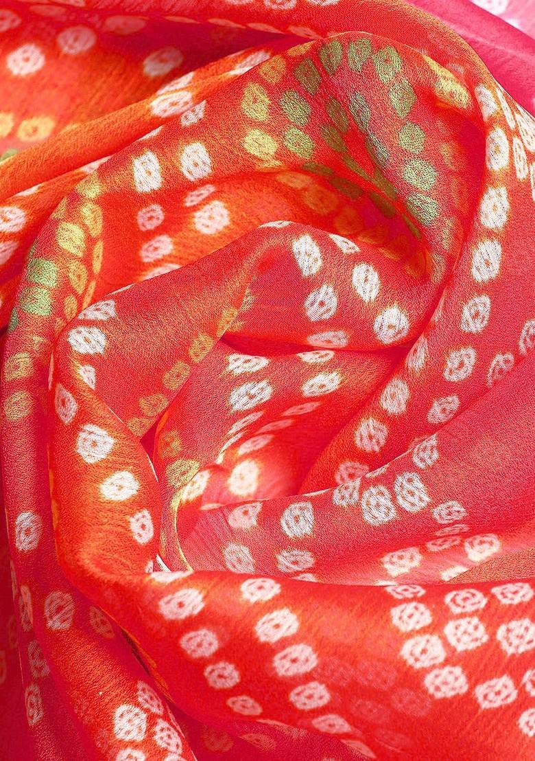 Orange Embroidered Blended Saree Set - Indya