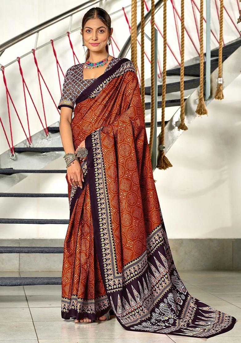 Maroon Embroidered Blended Saree Set - Indya