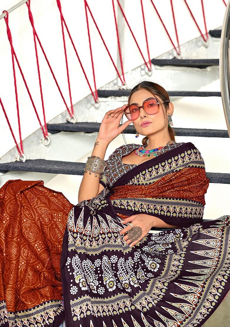 Maroon Embroidered Blended Saree Set - Indya