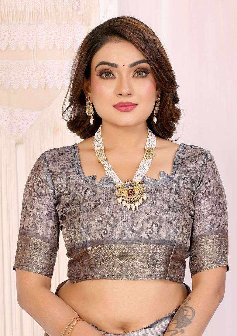 White Embroidered Blended Saree Set for Diwali and Festive Wear - Indya