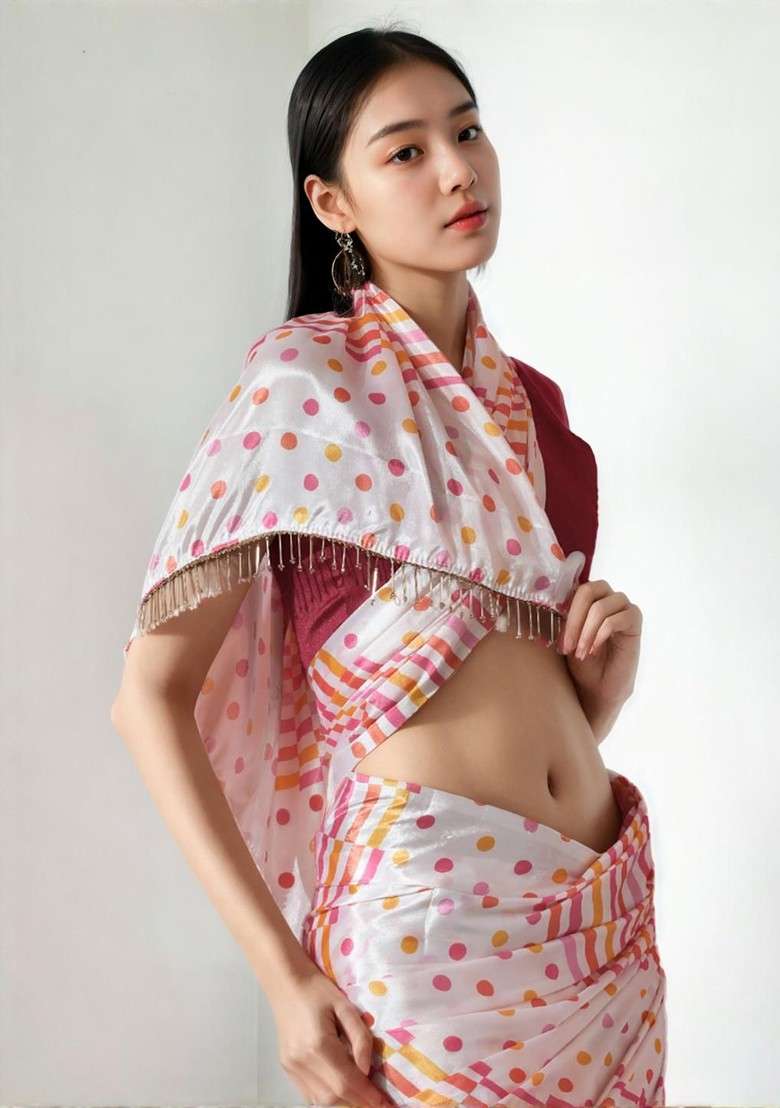 White Embroidered Blended Saree Set for Diwali and Festive Wear - Indya