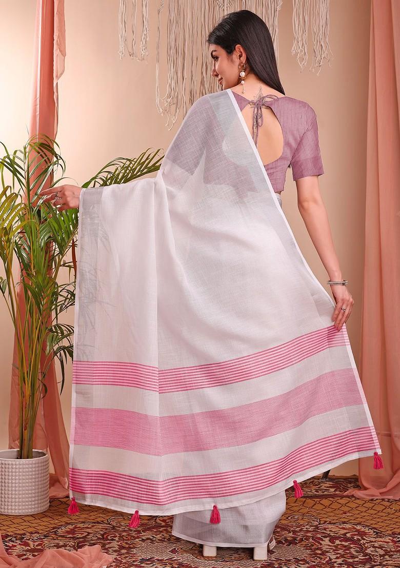 Magenta Embroidered Blended Saree Set - Indya