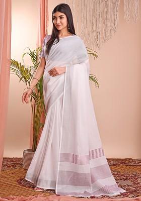 Lavender Embroidered Blended Saree Set