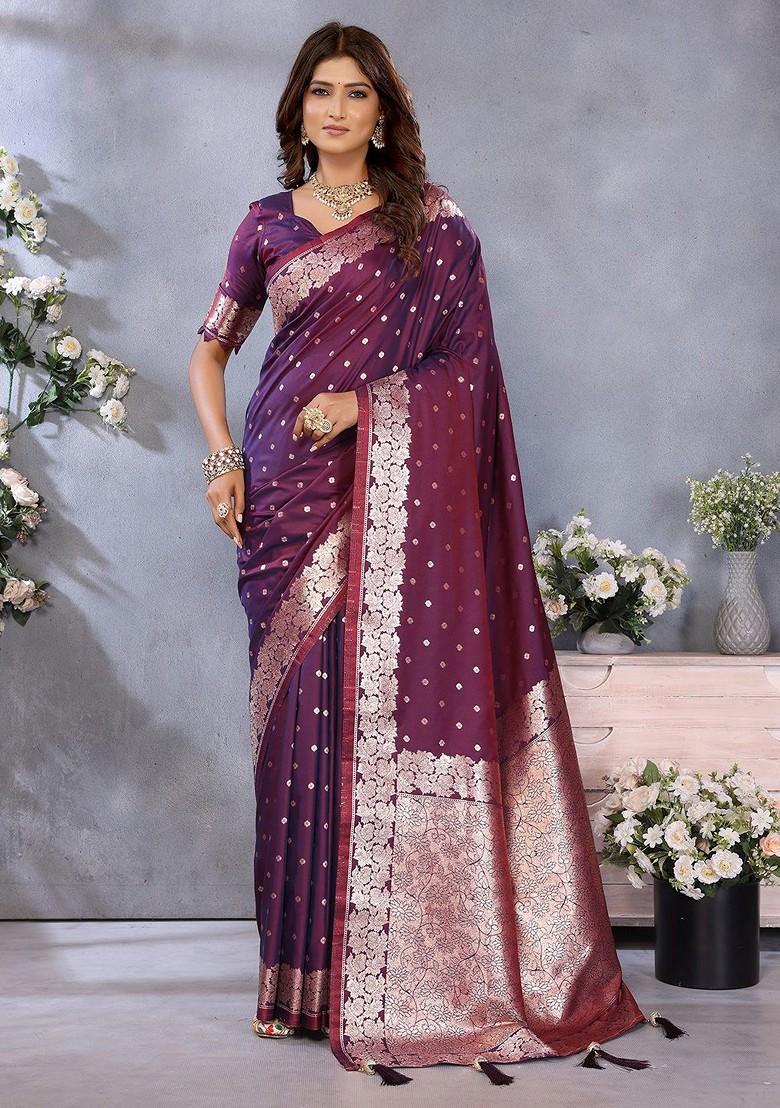 Pink Embroidered Blended Saree Set - Indya