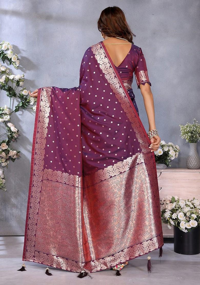 Pink Embroidered Blended Saree Set - Indya