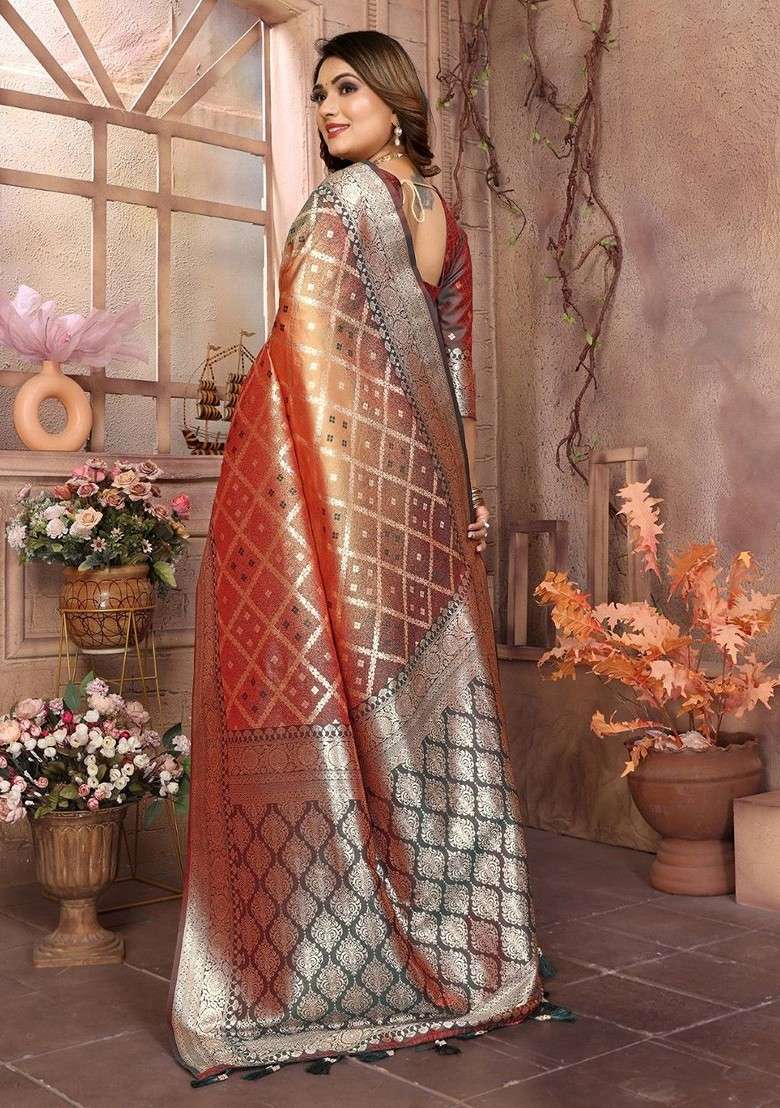 Beige Embroidered Blended Saree Set - Indya