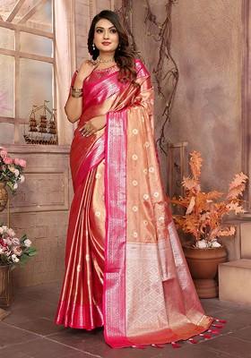 Orange Embroidered Blended Saree Set