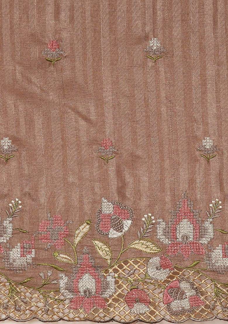 Brown Blended Saree Set with Embroidered for Diwali | Wedding & Festive Wear - Indya