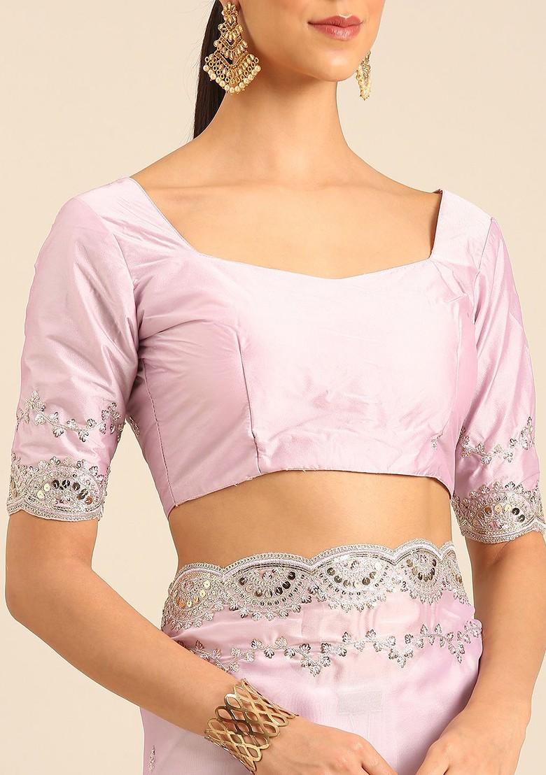 Lavender Embroidered Blended Saree Set - Indya
