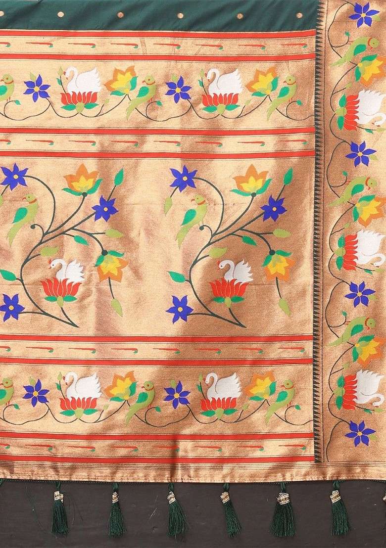 Green Blended Saree Set with Embroidered for Diwali | Wedding & Festive Wear - Indya