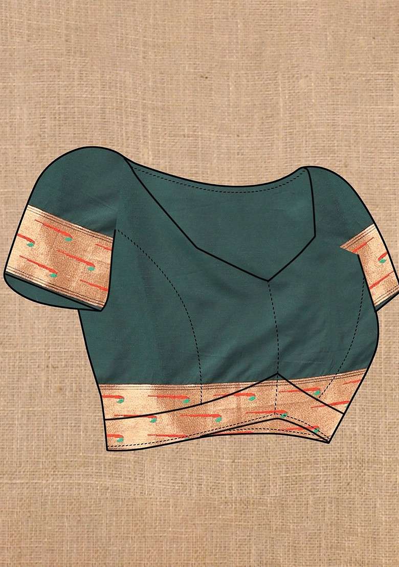 Green Blended Saree Set with Embroidered for Diwali | Wedding & Festive Wear - Indya
