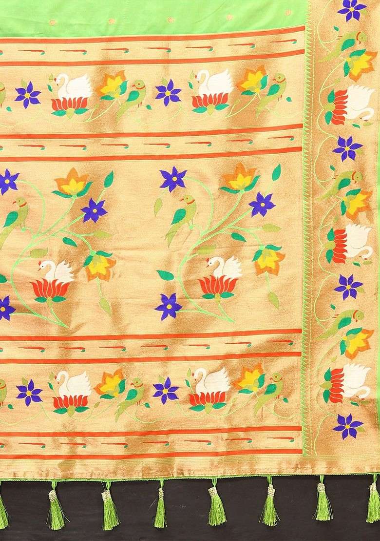 Green Embroidered Blended Saree Set for Diwali and Festive Wear - Indya