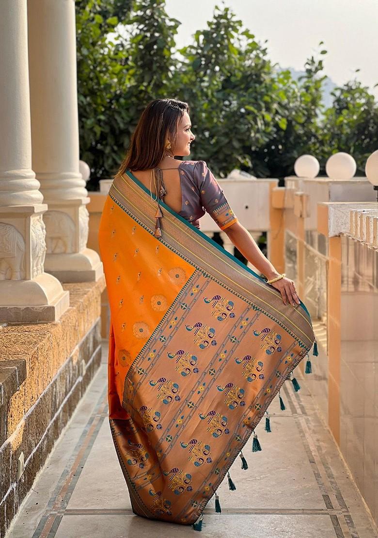 Yellow Embroidered Blended Saree Set - Indya