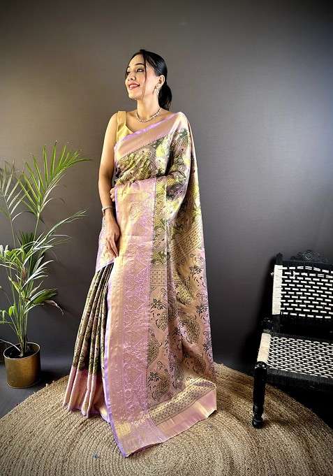 Green Embroidered Blended Saree Set for Diwali and Festive Wear