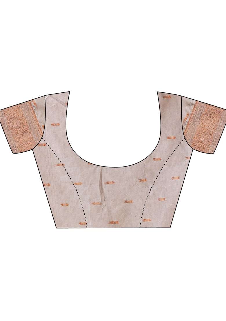 Brown Embroidered Blended Saree Set - Indya