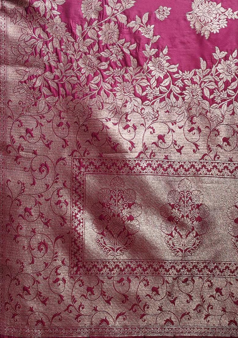 Purple Embroidered Blended Saree Set - Indya