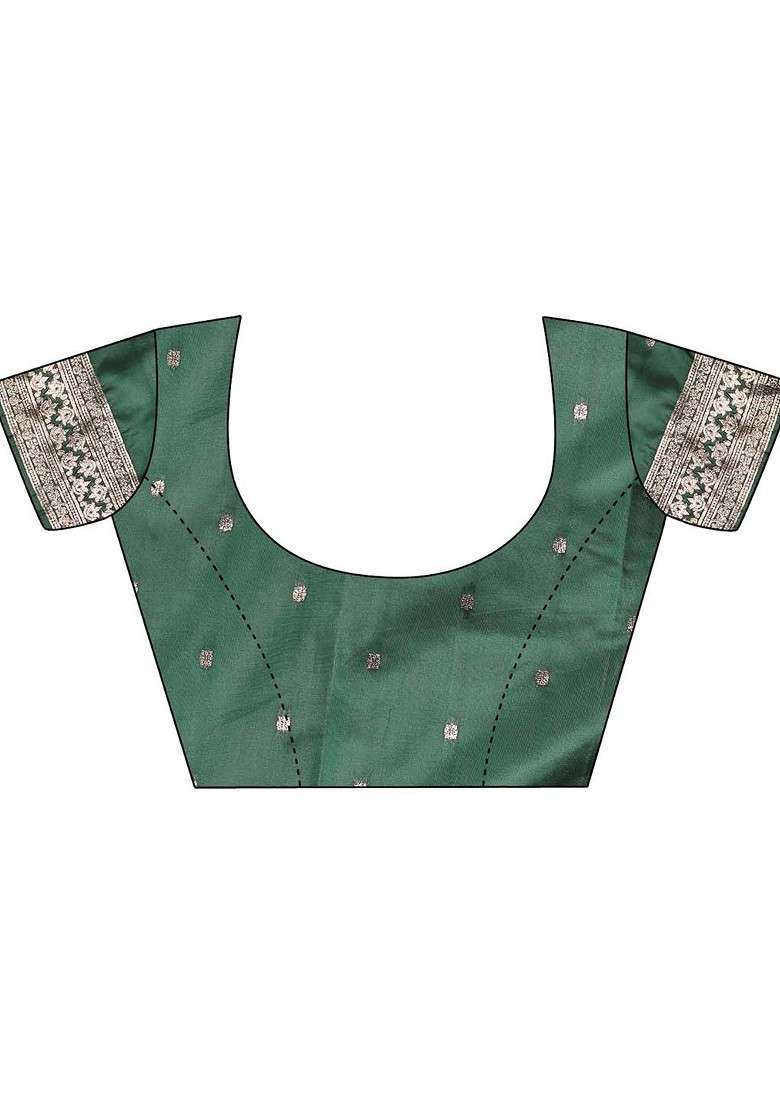 Green Blended Saree Set with Embroidered for Diwali | Wedding & Festive Wear - Indya