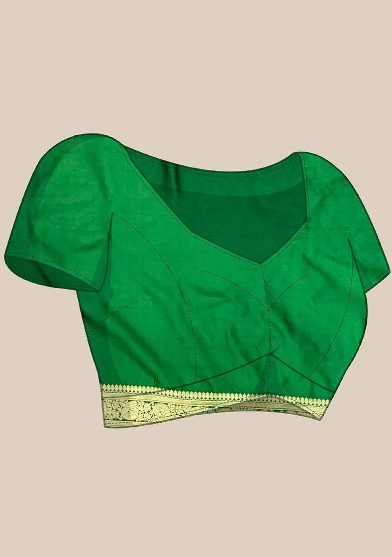 Green Embroidered Blended Saree Set for Diwali and Festive Wear - Indya