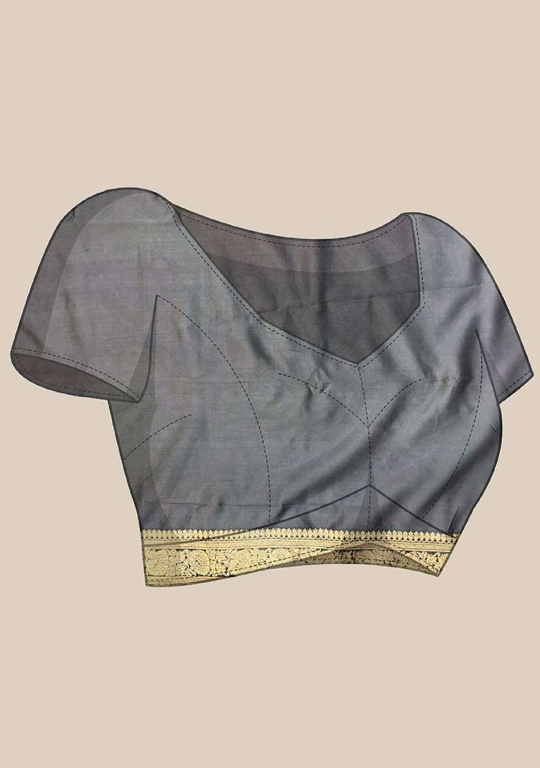 Grey Embroidered Blended Saree Set for Diwali and Festive Wear - Indya