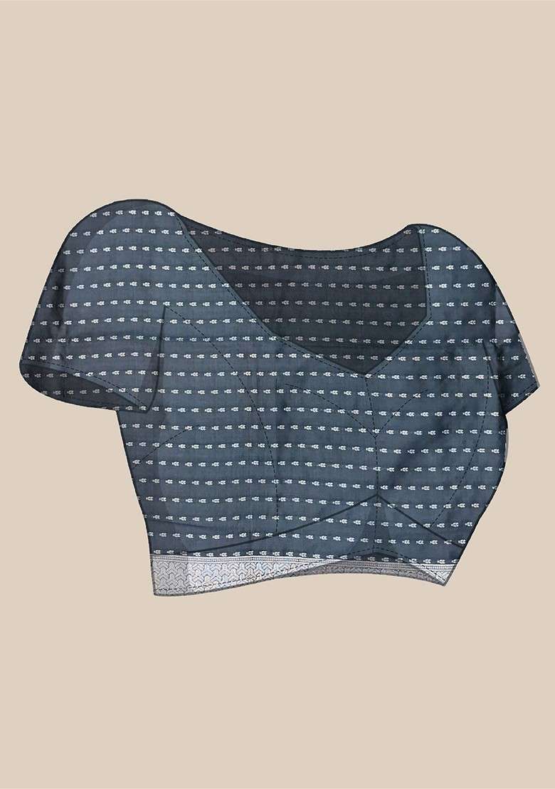 Grey Embroidered Blended Saree Set for Diwali and Festive Wear - Indya