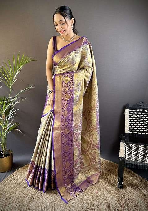 Green Blended Saree Set with Embroidered for Diwali | Wedding & Festive Wear