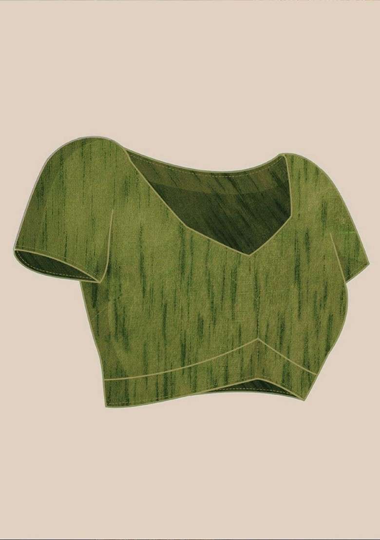 Green Embroidered Blended Saree Set for Diwali and Festive Wear - Indya