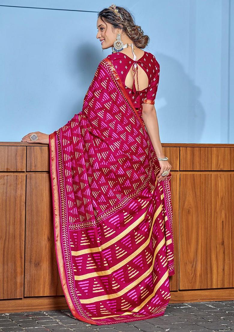 Pink Embroidered Blended Saree Set - Indya
