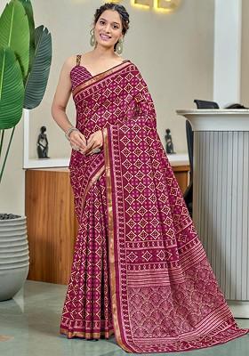 Pink Embroidered Blended Saree Set
