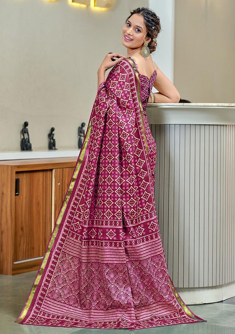 Pink Embroidered Blended Saree Set - Indya