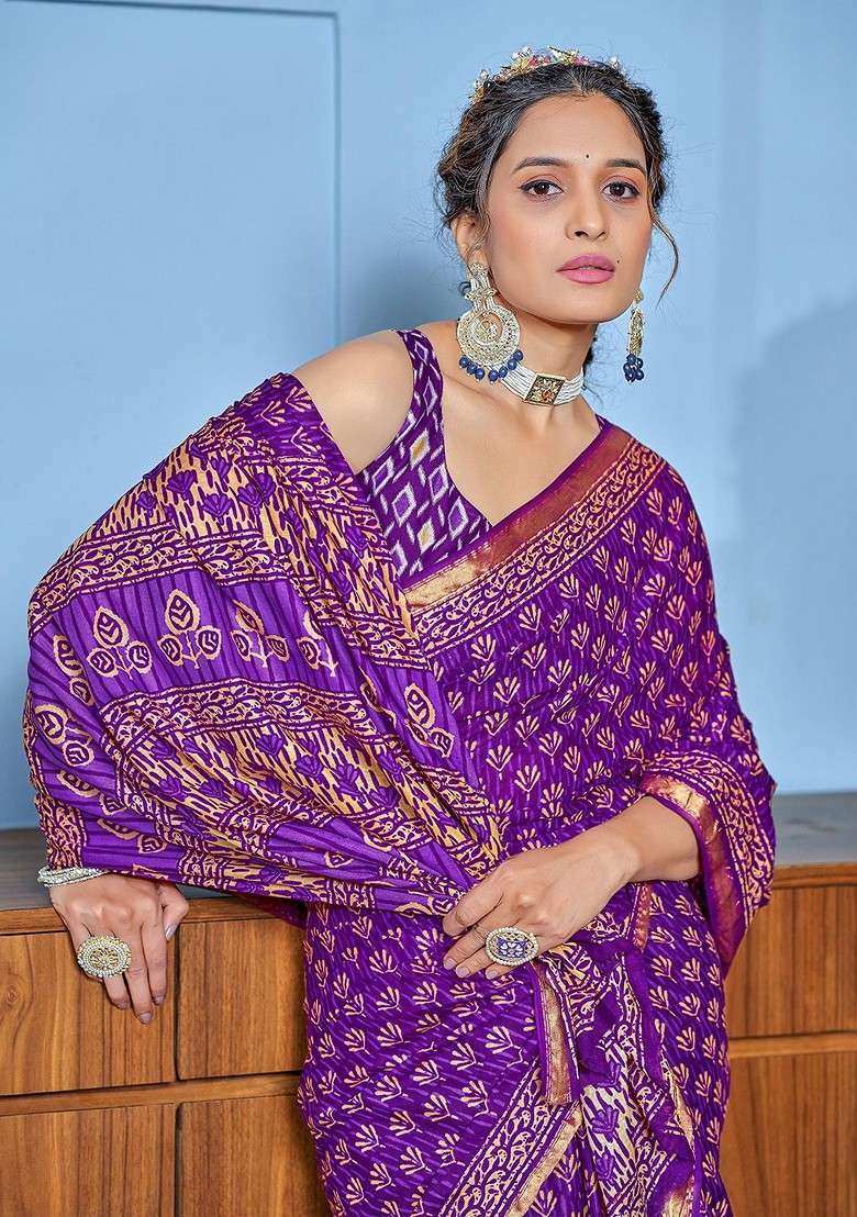 Purple Blended Saree Set with Embroidered for Diwali | Wedding & Festive Wear - Indya
