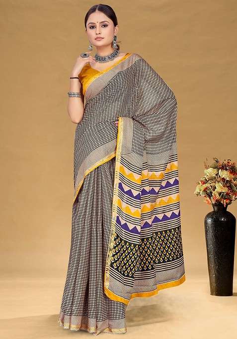 Beige Embroidered Blended Saree Set for Diwali and Festive Wear