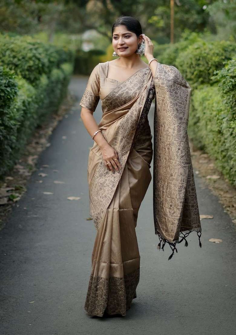 Grey Blended Saree Set with Embroidered for Diwali | Wedding & Festive Wear - Indya