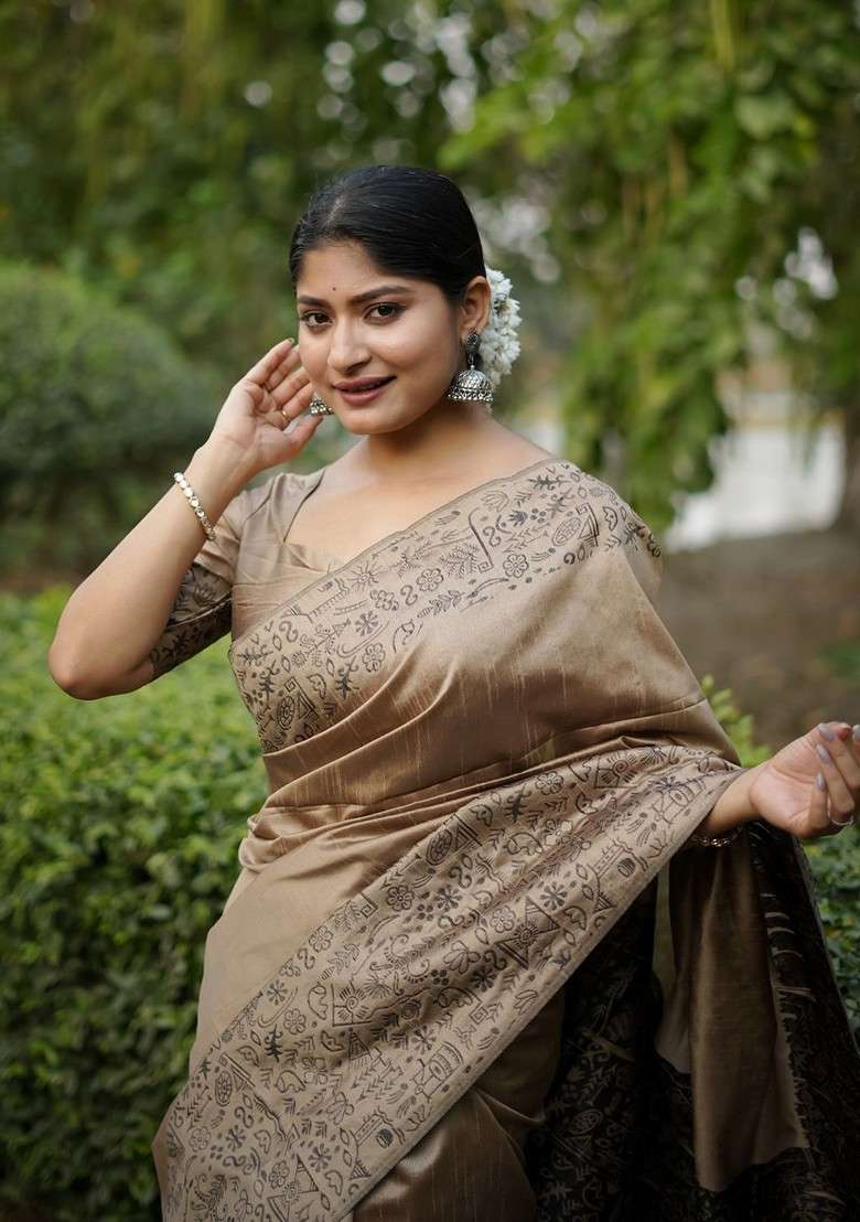 Grey Blended Saree Set with Embroidered for Diwali | Wedding & Festive Wear - Indya