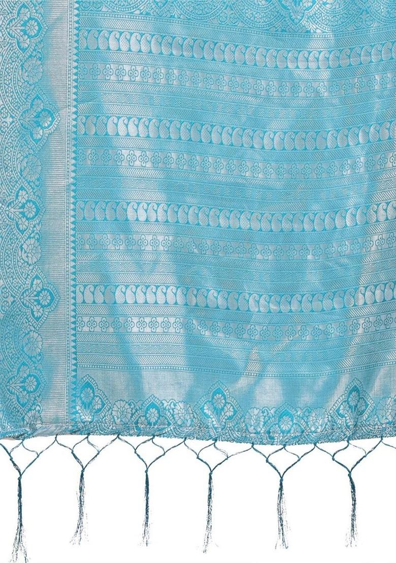 Yellow Embroidered Blended Saree Set - Indya