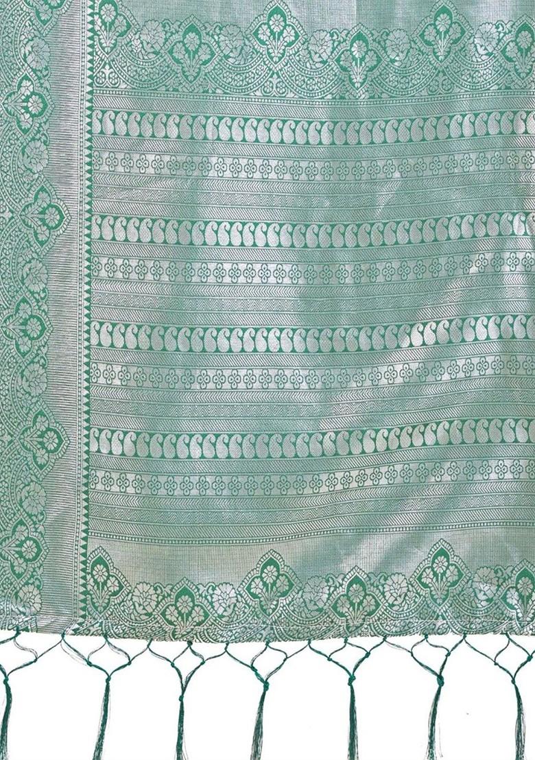 Cream Embroidered Blended Saree Set - Indya