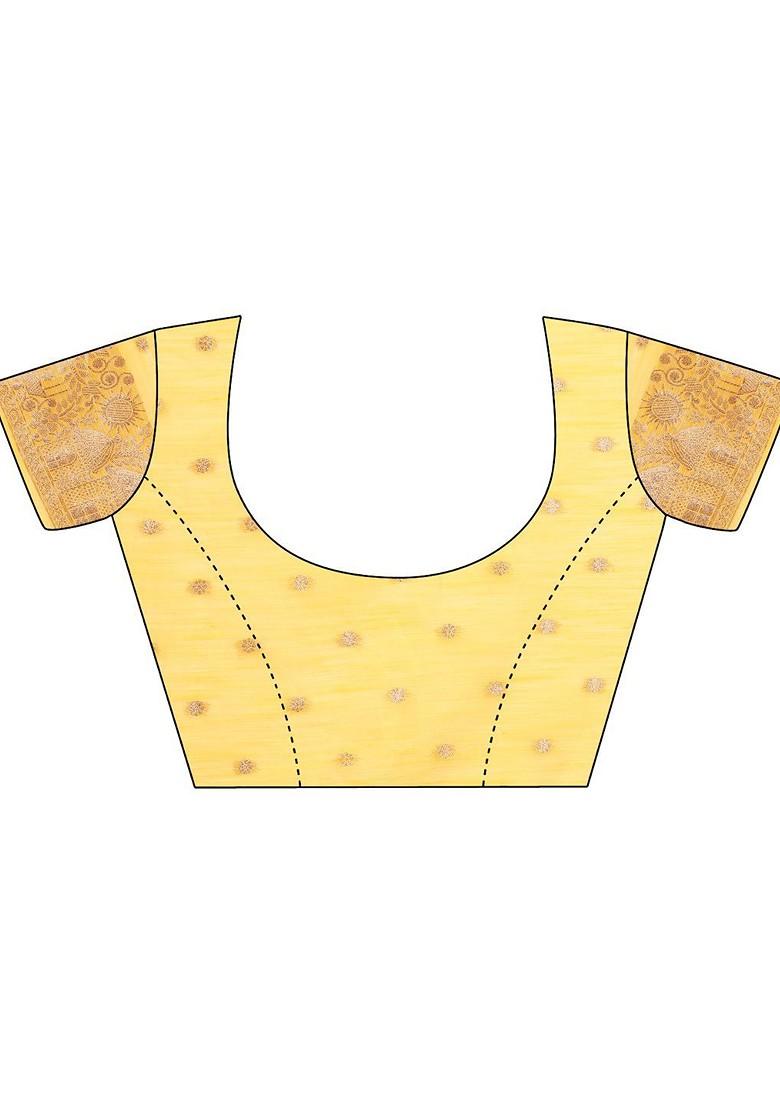 Yellow Embroidered Blended Saree Set - Indya