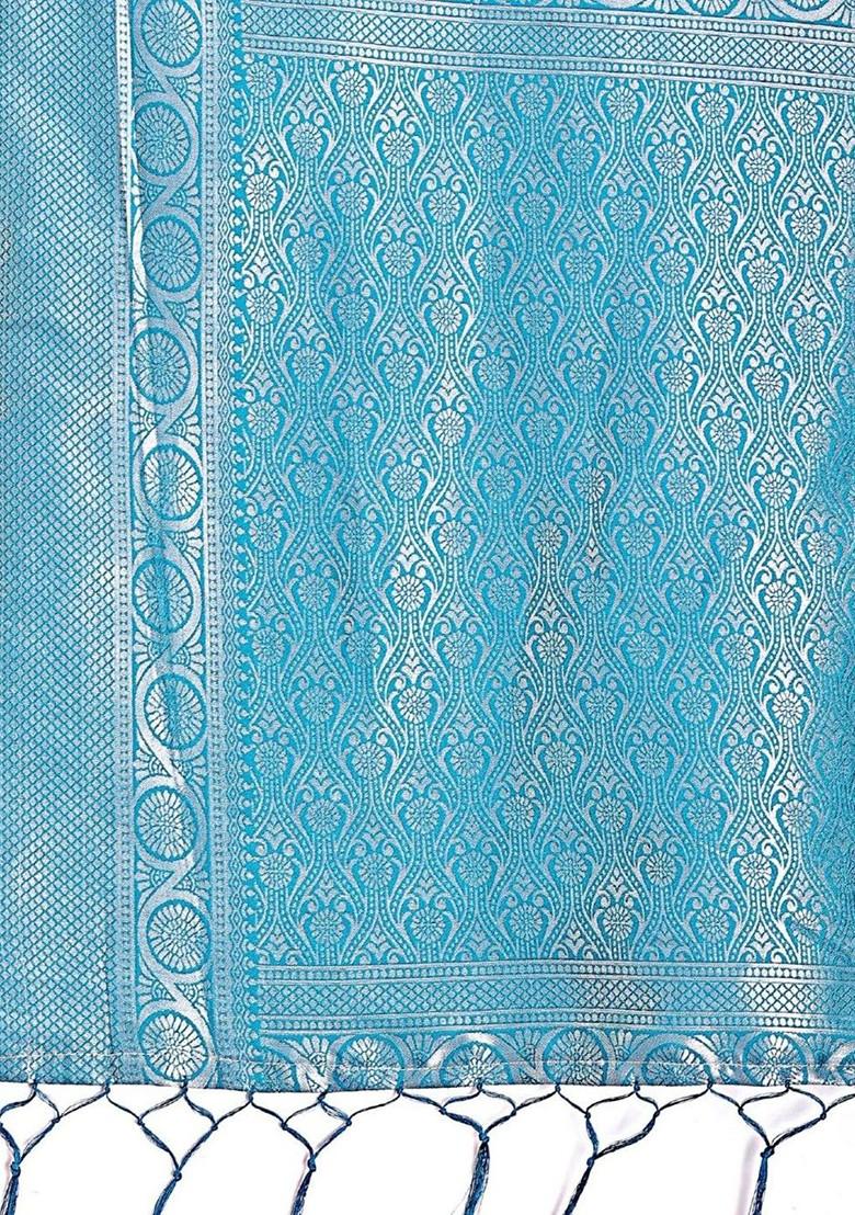 Yellow Embroidered Blended Saree Set - Indya