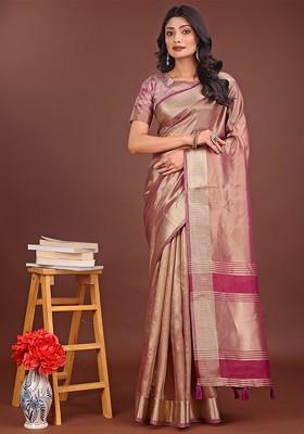Magenta Embroidered Blended Saree Set