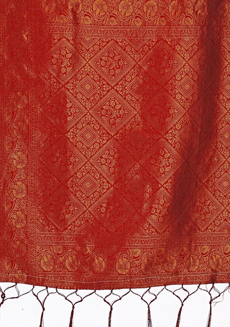 Grey Embroidered Blended Saree Set - Indya