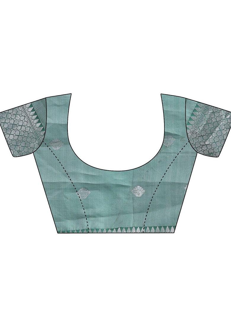 Cream Embroidered Blended Saree Set - Indya