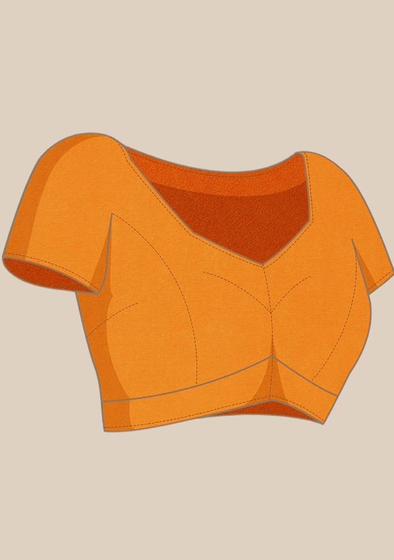 Orange Embroidered Blended Saree Set - Indya