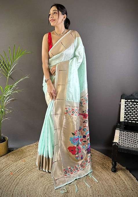 Green Embroidered Blended Saree Set for Diwali and Festive Wear
