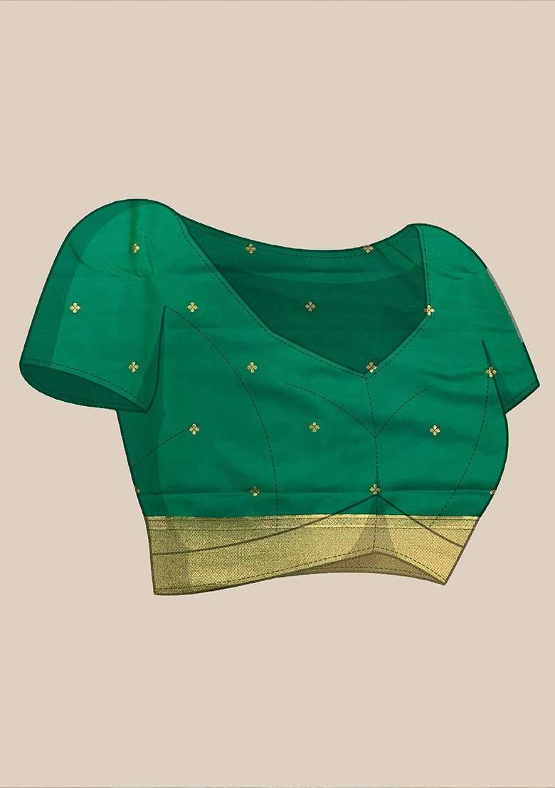 Green Blended Saree Set with Embroidered for Diwali | Wedding & Festive Wear - Indya