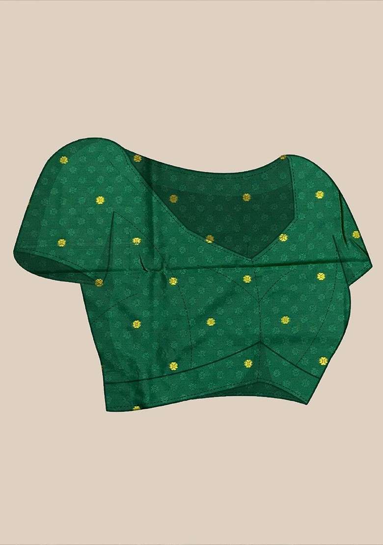 Green Blended Saree Set with Embroidered for Diwali | Wedding & Festive Wear - Indya